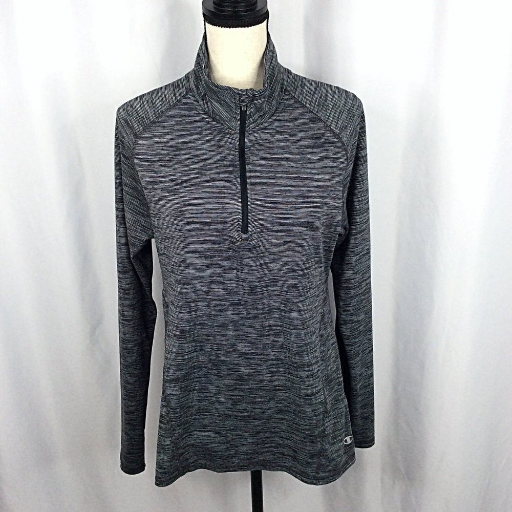 Champion Women's 1/4 Zip Pullover Medium Black‎ Marled Lightweight Activewear